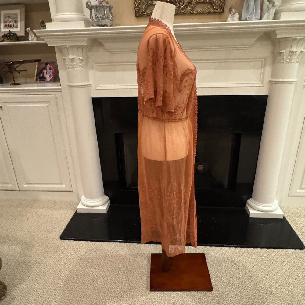 Blashe Burnt Orange Lace Mesh Kimono Duster – Size Large - Picture 7 of 10